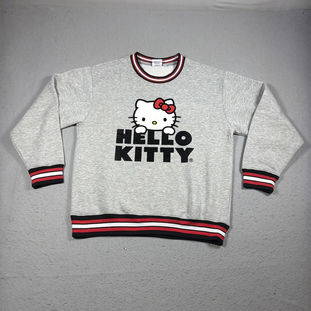 Hello Kitty SANRIO Sweatshirt Women Large Grey Crewneck Pullover‎ Cozy Casual